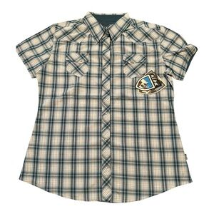 KÜHL Ionik Rustler Teal Plaid Pearl Snap Hiking Shirt Women’s XL NWT Outdoors